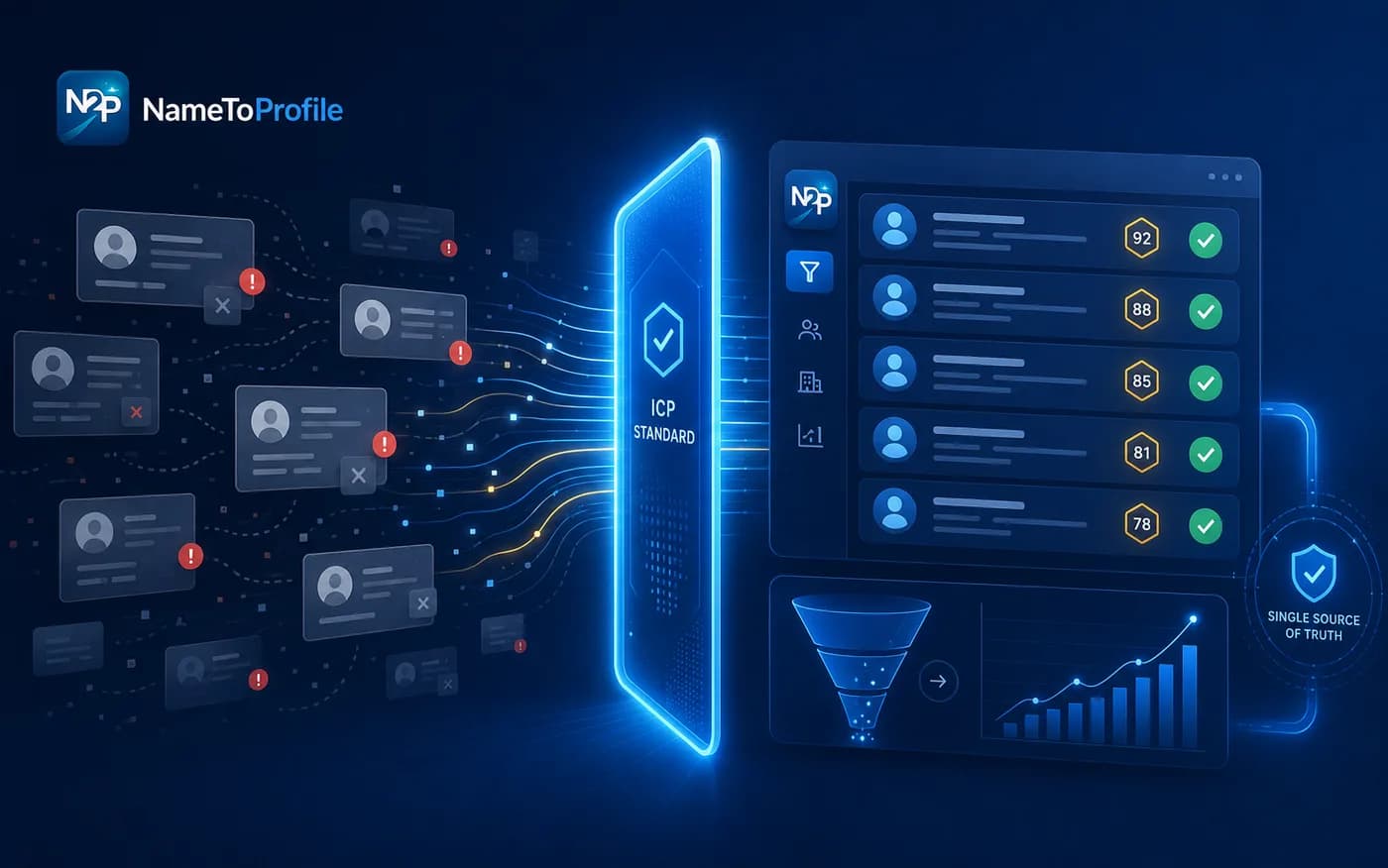 Scattered, inconsistent prospect records standardized through one ICP brief into a clean, unified CRM with consistent fit scores